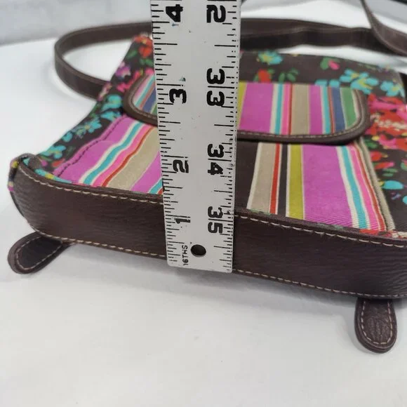 Relic Crossbody Purse Canvas & Faux Leather Trim Brown Floral & Stripes Small - Picture 13 of 15